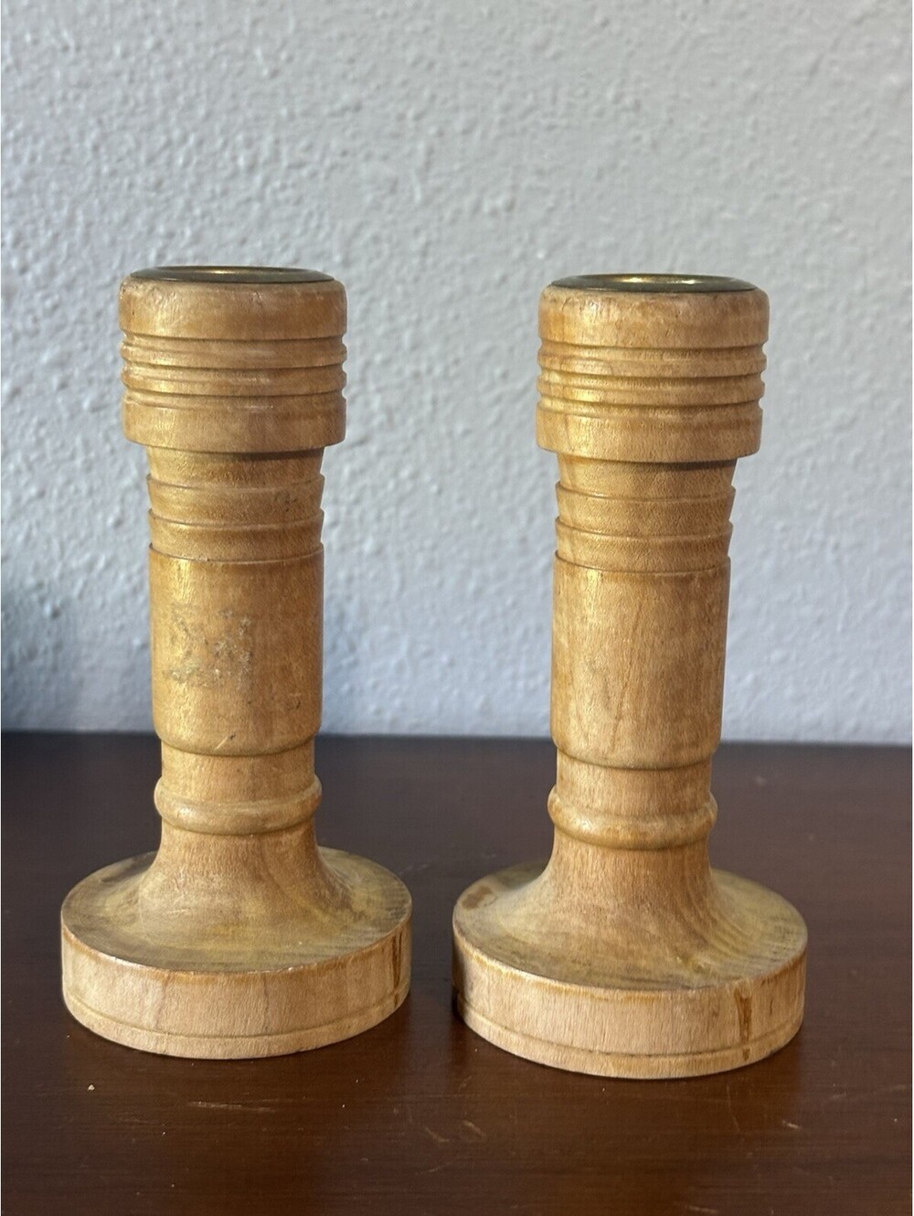 Dixie Bobbin Taper Candle Holders Set Of 2 Vintage EUC Wooden 4.5”